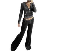 NSICBMNO Co Ord Sets For Women Velour Tracksuit Set Velvet Sweatsuit Zip Up Hoodies Y2K Jogging Bottoms Two Piece Outfit Sport Activewear Ladies Casual Loungewear Workout Outfits Tracksuit Full Set