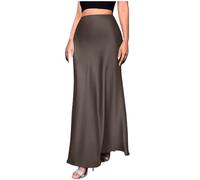 NSICBMNO Coffee Satin Skirts for Women UK - Maxi, High Waisted, Pencil, Pleated, A Line, Flared, Zip Up, Silky, Elegant, Fishtail, Office, Party Skirt