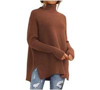 NSICBMNO Coffee Women's Tunic Longline Jumper Long Sleeve Roll Neck High Neck Oversized Baggy Sweater Ladies Thick Warm Winter Slouchy Knitwear Top