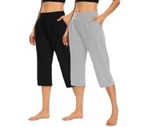 NSICBMNO Cropped Joggers Women Straight Leg Trousers with Pockets Ladies High Waisted Trousers 3/4 Casual Loose Jogging Bottoms Yoga Pants Capri Pants Tracksuit Bottoms Slacks