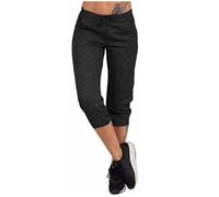 NSICBMNO Cropped Trousers Women Elasticated Waist Joggers with Pockets Summer Tracksuit Bottoms 3/4 Casual Trousers Capri Sweatpants Straight Leg Joggers Drawstring Gym Running Pants