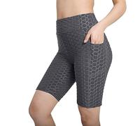 NSICBMNO Cycle Short for Women Summer Honeycomb Cycling Shorts with Pockets High Waist Gym Shorts Stretch Shorts Butting Lifting Shapewear Compression Yoga Shorts SweatShorts Workout Running Shorts