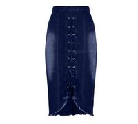 NSICBMNO Dark Blue Denim Skirts for Women UK Midi Skirt Bodycon Skirt Denim Pencil Knee Length Front Split A Line High Waist Smart Casual Jean Skirts with Pockets