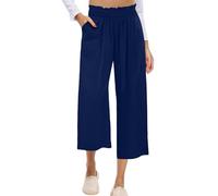 NSICBMNO Dark Blue Womens Cropped Trousers Palazzo Beach Trousers 3/4 Length Capri Pants Straight Leg Yoga Pants Flared Sweatpants Baggy Joggers Loose Fitting Joggers for Casual Work Streetwear