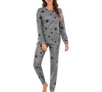 NSICBMNO Dark Gray Lounge Wear Sets For Women Uk Two Piece Outfit Fleece Pyjamas Star Pjs Long Sleeve Tops Cuffed Pj Bottoms Baggy Trousers Lounge Pants Airport Travel Outfits For Home Sleepwear