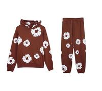 NSICBMNO Denim T-Ears Tracksuit Mens 2 Piece Outfits Y2K Streetwear Jogging Suits Hip Hop Joggers Oversized Sweatshirt Hippie Hoodie Cotton Wreath Tracksuit Foam Print T Loungewear Sets