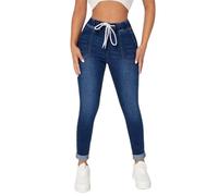 NSICBMNO Elastic Waist Jeans for Women Straight Leg Trousers Skinny Jeans Stretchy Denim Pants Pull On Jeggings Denim Leggings Drawstring Waist Casual Trousers High Waisted with Pockets
