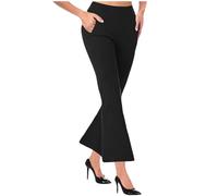 NSICBMNO Flared Trousers Women Cropped Trousers Ladies Office Work with Pockets Stretch Casual High Waisted Wide Leg Tailored Bootcut Yoga Pants Bell Bottoms