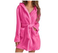 NSICBMNO Fleece Dressing Gown For Woemn Uk Pink Housecoat Light Weight Dressing Gown Comfort Lounge Wear Pink Fluffy Bath Robe Hooded Dressing Gown Plush Fleece Pyjamas Cute Sleepwear Spa Robe