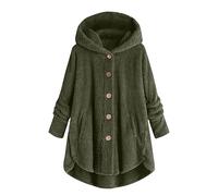 NSICBMNO Fleece Jacket Women Plus Size Hooded Jacket Winter Soft Loose Firt Jumper Button Up Blouse Long Sleeve Hoodie Side Split Sweatshirt Warm Coat Solid Colour Hoodies With Pockets