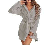 NSICBMNO Fluffy Bath Robes For Women Plus Size Gray Robe Super Soft Dressing Gowns Ladies Winter Dressing Gowns Warm Pyjamas Thick Flannel Gown Sherpa Fleece Gown Hooded Bath Robes