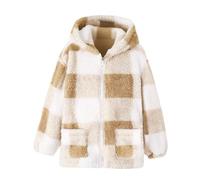 NSICBMNO Girls Fleece Jacket Winter Coat Teddy Bear Fleece Jacket Kids Zip Up Hoodies Checked Hooded Jackets Fluffy Sweatshirt Plush Coat Plaid Hoodie Fuzzy Jackets Outwear For 8-14 Years
