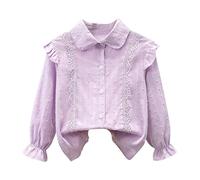 NSICBMNO Girls Shirt Ruffle Shirt Lace Trim Blouse Puff Sleeve Tops School Blouses Button Up Girls Soft Comfortable Cute Formal Back-to-School Daily & After-Class Wear for Kids 9 Years Purple