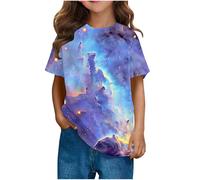 NSICBMNO Girls Summer Tops Short Sleeve Top Round Neck Kids Cotton T Shirts Star Tshirt Longline Tops Oversized Y2K Running Gym Crop Top for 13 Years, Purple