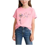 NSICBMNO Girls T Shirts Short Sleeve Running Top Dandelion T Shirt Cotton Tops Round Neck Basic Tees Summer Fashion Printed Cute Shirts Sports Loose School Tunic Tops for Age 6 Years, Pink