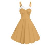 NSICBMNO Gold Christmas Dresses for Women - Party, Cocktail, Evening, Winter, Elegant, Vintage, Midi, Corset, Skater, Swing, Faux Fur Trim, A Line, 50s Dresses