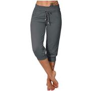 NSICBMNO Gray Capri Pants for Women UK Cropped Joggers with Pocckets Ladies Three Quarter Length Trousers Elasticated Waist Trousers Pull On Stretch 3/4 Sweatpants Plus Size Summer Shorts
