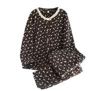 NSICBMNO Gray Fleece Pyjamas Women Button Up Pjs Fluffy Cardigan Ruffle Blouses Straight Leg Trousers 2 Piece Outfits Winter Loungewear Sets Long Sleeve Shirts Thermal Pj Bottoms Cozy Warm Pyjamas