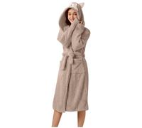 NSICBMNO Gray Fluffy Dressing Gown Women Terry Towelling Bathrobe Fleece Bath Robes Hooded Dressing Gown Novelty Nightwear Cat Bathrobe Ladies Flannel Fleece Housecoat With Pockets