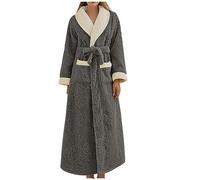 NSICBMNO Gray Long Dressing Gowns For Women Uk Fleece Bath Robes Fluffy Dressing Gown Winter Pyjamas Terry Towelling Bathrobe Fluffy Thick Housecoats Shawl Collar Cardigan Long Robes Plus Size
