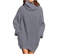NSICBMNO Gray Long Jumpers for Women UK Oversized Jumper with Pockets Chunky Knit Sweaters Roll Neck Jumpers Long Sleeve Tunic Tops Longline Sweatshirts Baggy Sweaters Pullover Jumper Dress