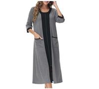 NSICBMNO Gray Long Nightdresses For Women Uk Cotton Bathrobe Zip Up Dressing Gowns Ladies Half Sleeve Cardigans Lightweight Housecoats Bed Jackets Nightgown Summer Pyjamas With Pockets Loungewear