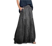 NSICBMNO Gray Maxi Skirts for Women UK Denim Skirts with Pockets Long A Line Skirt Cargo High Waisted Y2K Skirt Bubble Maxi Ladies Casual Jeans Plus Size