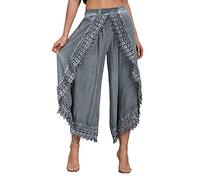 NSICBMNO Gray Palazzo Trousers for Women UK Plus Size Wide Leg Trousers Wrap Jersey Harem Lounge Pants Lace Flared Ruffle Beach Ladies Flowy Pants Hippie Baggy Trouser