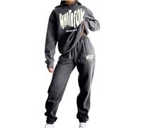 NSICBMNO Gray Tracksuit Womens Full Set White Fox Hoodie Tracksuit Two Piece Outfit Oversized Sweatshirts Jogging Pants With Pockets Lounge Outfits Casual Co Ord Sets Gym Activewear Streetwear
