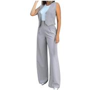 NSICBMNO Gray Trouser Suits For Women Uk Two Piece Outfit Waistcoat And Trousers Set Formal Suits Lounge Sets High Waist Tailored Trouser Business Office Sets Wedding Guest Outfits