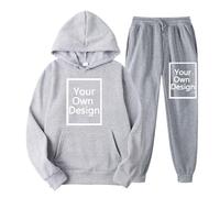 NSICBMNO Gray Two Piece Outfit Women Personalised Tracksuit Oversized Hoodie Baggy Joggers Co Ord Sets Custom Hoodie Fleece Lined Trousers Sweatsuits Lounge Sets Airport Travel Outfits Plus Size