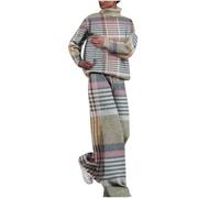 NSICBMNO Gray Two Piece Outfit Women Winter Co Ord Sets Tartan Outfits Turtle Neck Jumpers Oversized Sweaters Wide Leg Trousers Loungewear Sets Casual Outfits For Office Work Streetwear Plus Size