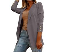 NSICBMNO Gray Womens Blazer Suit Longline Blazers Ruched Sleeve Blazer Lapel Collar Jacket Work Suits Open Front Cardigans Suit Jacket Office Tailored Jackets Casual Workwear