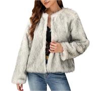 NSICBMNO Gray Womens Faux Fur Coat Short Winter Coats Fleece Jacket Long Sleeve Cardigan Open Front Jacket Trench Coat Ladies Warm Jackets Plush Cardigan Fluffy Over Outwear Plus Size