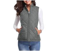 NSICBMNO Gray Womens Winter Coats Sleeveless Down Jacket Plain Body Warmer Zip Up Vest Padded Waistcoat Winter Wear Cropped Puffer Vest Stand Collar Lightweight Outerwear With Pockets