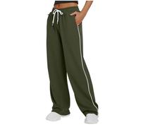 NSICBMNO Green Baggy Trousers Women Wide Leg Joggers with Pockets Drawstring Sweatpants Side Stripe Joggers Elasticated Waist Trousers Parachute Pants Y2K Cargo Harem Pants Jogging Bottoms