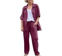 NSICBMNO Green Co Ord Sets For Women 2 Piece Outfits Oversized Button Up Shirts Wide Leg Trousers Ribbed Loungewear Sets Long Sleeve Tunic Tops Ruffle Hem Palazzo Pants For Holiday Beach Streetwear