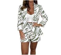 NSICBMNO Green Co Ord Sets For Women Plus Size Blazer Set Casual Work Outfits Open Front Cardigan Blazer Jackets Tailored Shorts Ladies Smart Suits Summer 2 Piece Outfits Lounge Wear Set Streetwear