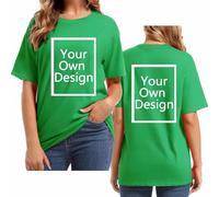 NSICBMNO Green Customised Women's Personalised T-Shirts - Short Sleeve Casual Summer Tops - Customisable Front and Back Streetwear