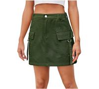 NSICBMNO Green Denim Skirts for Women UK Elasticated Waist Skirts Cargo Skirts with Pockets Womens Mini Skirts A Line Skirts Jean Short Skirts Summer Skirts Retro Skirts Pencil Skirt Casual Skirts