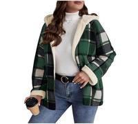 NSICBMNO Green Fleece Lined Hoodie Womens Zip Up Hoodie Ladies Winter Jackets Plaid Jackets Checked Coat Oversized Hoodies Sherpa Lined Jacket Long Sleeve Sweatshirts Open Front Cardigan Tunic Tops