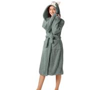 NSICBMNO Green Fluffy Dressing Gown Women Terry Towelling Bathrobe Fleece Bath Robes Hooded Dressing Gown Novelty Nightwear Cat Bathrobe Ladies Flannel Fleece Housecoat With Pockets