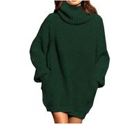 NSICBMNO Green Long Jumpers for Women UK Oversized Jumper with Pockets Chunky Knit Sweaters Roll Neck Jumpers Long Sleeve Tunic Tops Longline Sweatshirts Baggy Sweaters Pullover Jumper Dress