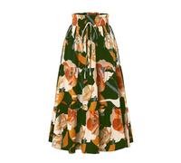 NSICBMNO Green Long Skirts for Women UK - Floral, Pleated, A Line, A Line, Elastiated Waist, Ruffle, Tiered, Flared, Suumer, Casual Skirt