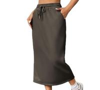 NSICBMNO Green Long Skirts for Women UK with Pockets - Pencil, Elasticated Waist, Drawstring, A Line, Midi, Split, Casual, Work, Cargo Skirt