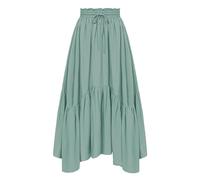 NSICBMNO Green Midi Skirts for Women UK - Long, Pleated, A Line, Elasticated Waist, Tiered, Ruffle, Vintage, Pirate, Renaissance, Halloween, Party Skirt