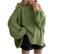 NSICBMNO Green Oversized Jumper Women Batwing Tops Knitted Jumpers Mock Neck Sweatshirt Long Tunic Tops Ribbed Knit Sweater Long Sleeve Baggy Sweaters Pullover Casual Blouses Y2K Streetwear