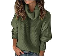 NSICBMNO Green Oversized Jumper Women Plus Size Tunic Tops Cowl Neck Jumpers Long Sleeve Tops Ribbed Jumper Roll Neck Jumpers Baggy Sweater Chunky Pullover Sweater with Buttons