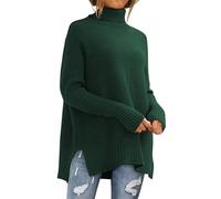 NSICBMNO Green Oversized Jumper Women Turtle Neck Jumpers Batwing Tops Ribbed Jumper Split Hem Tops Loose Knit Sweater Pullover Tunic Winter Jumpers Chunky Streetwear Plus Size