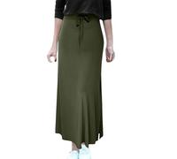 NSICBMNO Green Pleated Skirts for Women UK - Plus Size, Knitted, Maxi, Ribbed, Elasticated Waist, Drawstring, Long, A Line, Flared, Split, Winter Skirts